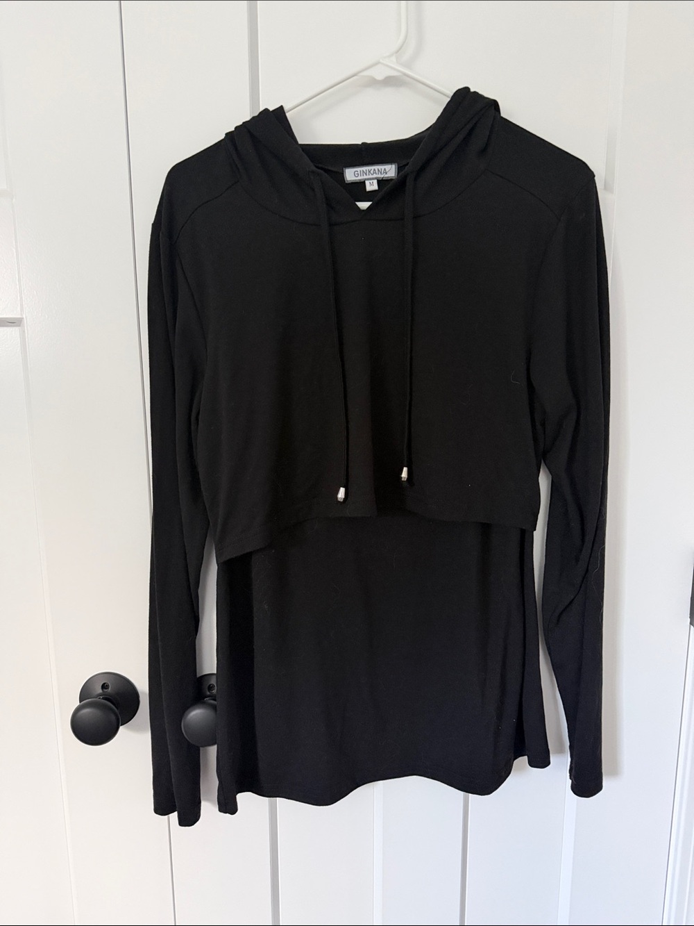Gingkana Black/ Gray Layered Nursing Hoodie Top